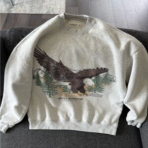 Abercrombie & Fitch Gray Crewneck with Eagle and Forest Graphic